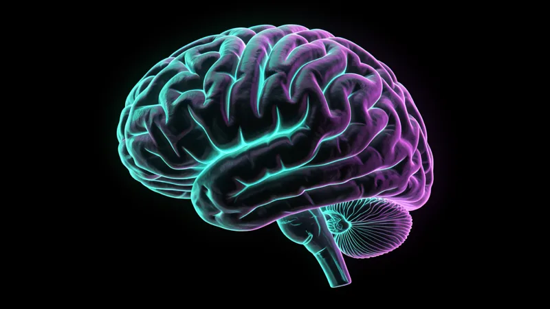 A human brain lit with neon circuit traces — silicon and carbon under one instrument